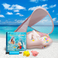 Baby Pink Small Swimming Pool Float with Removable UPF 50+ UV Sun Protection Canopy