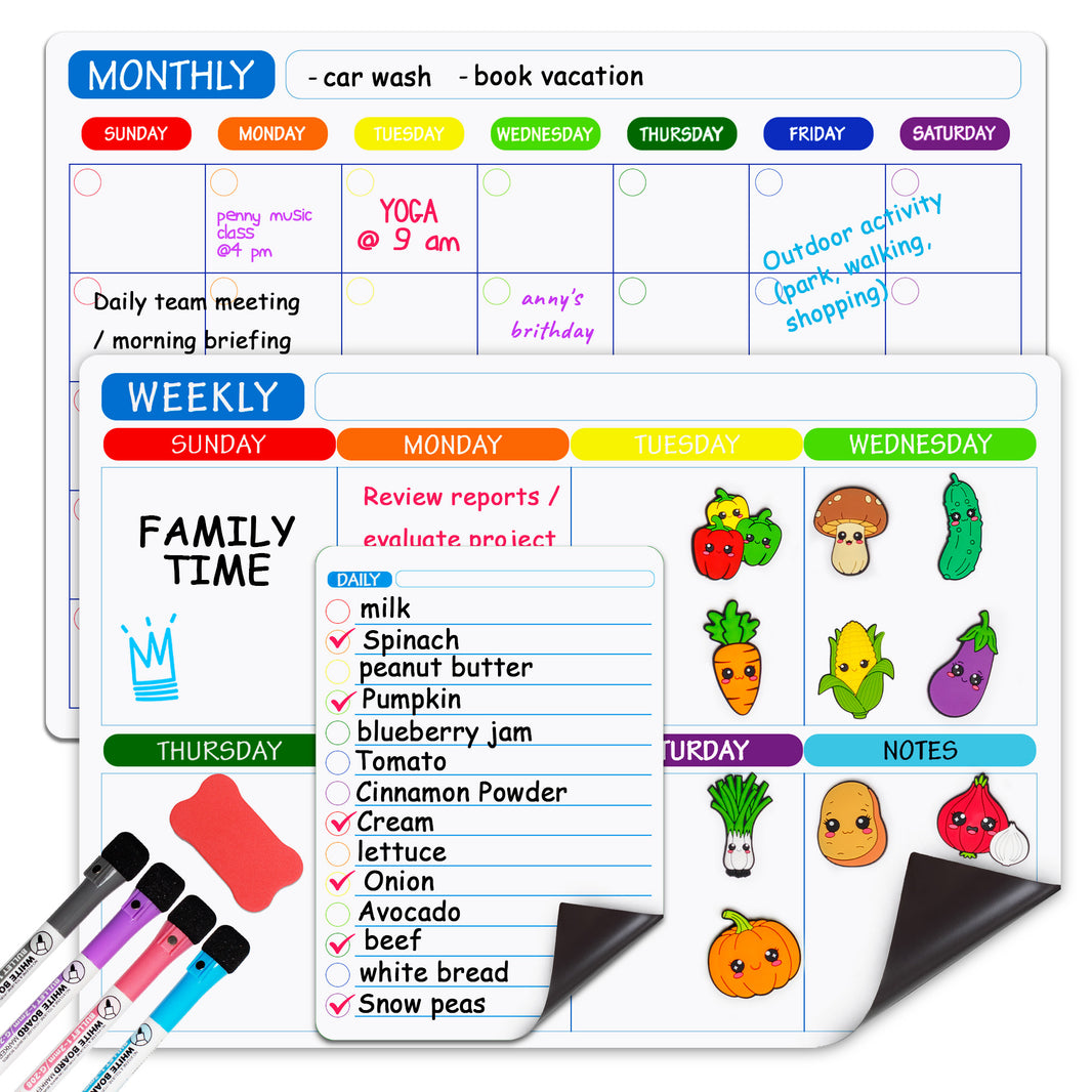 Kiditos Magnetic Refrigerator Calendar Planner Set, 3 Boards