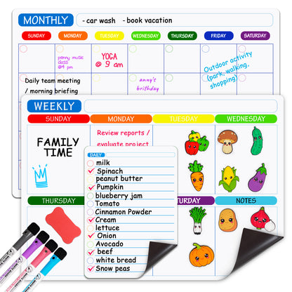 Kiditos Magnetic Refrigerator Calendar Planner Set, 3 Boards