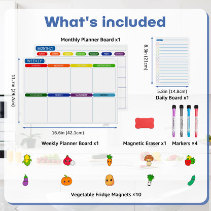 Kiditos Magnetic Refrigerator Calendar Planner Set, 3 Boards