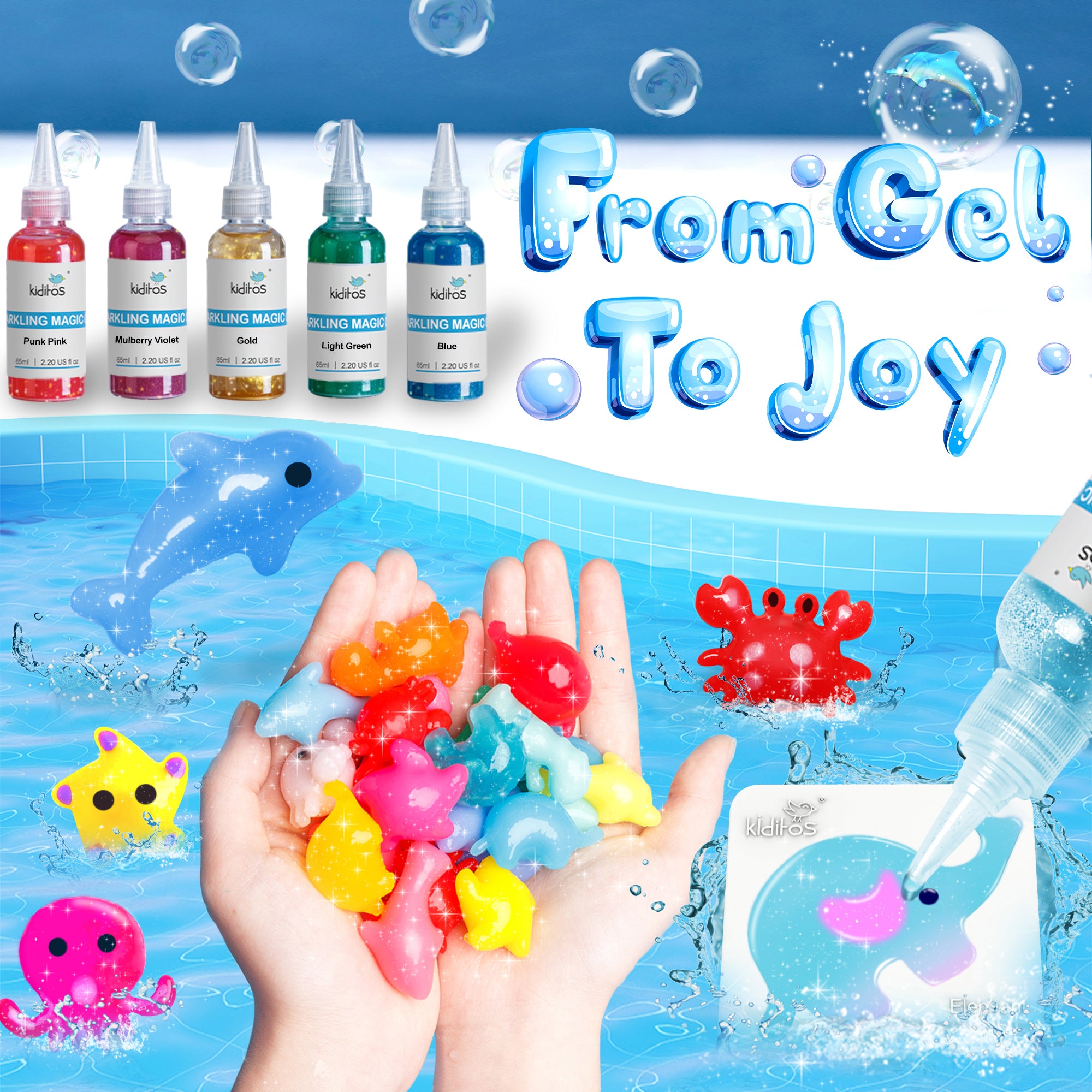 Kit Jouet Magic Water Elf - Poudre à Gel, Moules, Pour Créer Des Squishies Dinosaures - 13