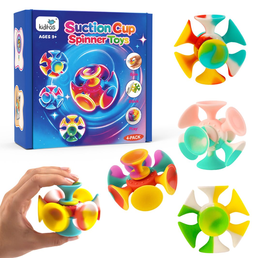 Kiditos Super Sensory Fidget Toys, Suction Cup Fidget Spinner, 4 Pack