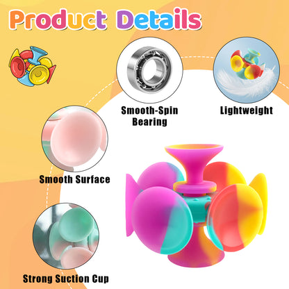 Kiditos Super Sensory Fidget Toys, Suction Cup Fidget Spinner, 4 Pack