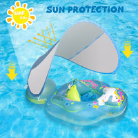 Baby Blue Small Swimming Pool Float with Removable UPF 50+ UV Sun Protection Canopy