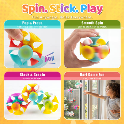 Kiditos Super Sensory Fidget Toys, Suction Cup Fidget Spinner, 4 Pack