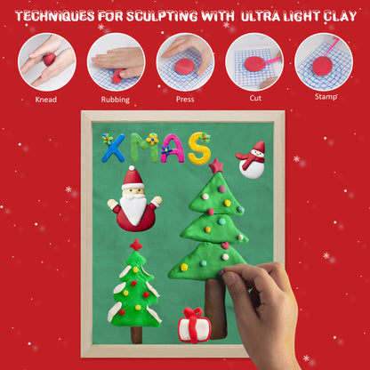 Kiditos Christmas 3D Ultra Light Air-Dry Modeling Clay Picture Frame Painting Kit (MC-Christmas))