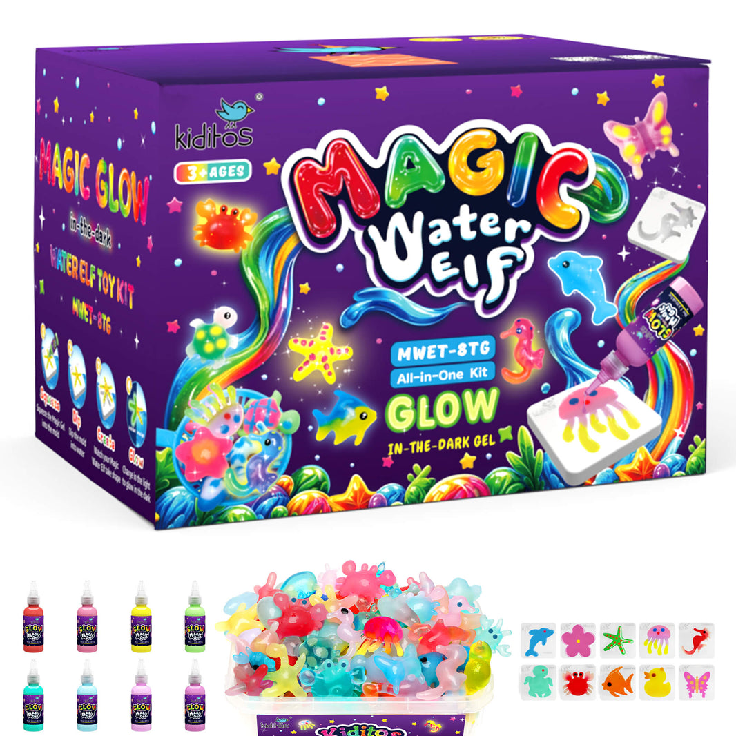 Kiditos Magic Water Elf Kit, Glow-in-the-Dark Edition, 8 Colors (MWET-8TG)