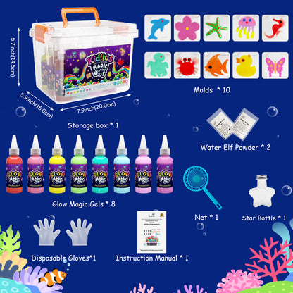 Kiditos Magic Water Elf Kit, Glow-in-the-Dark Edition, 8 Colors
