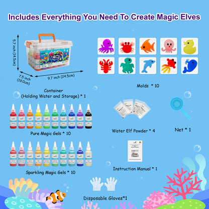 Kiditos Magic Water Elf Kit, Sea Creatures Pearl Mix, 20 Colors