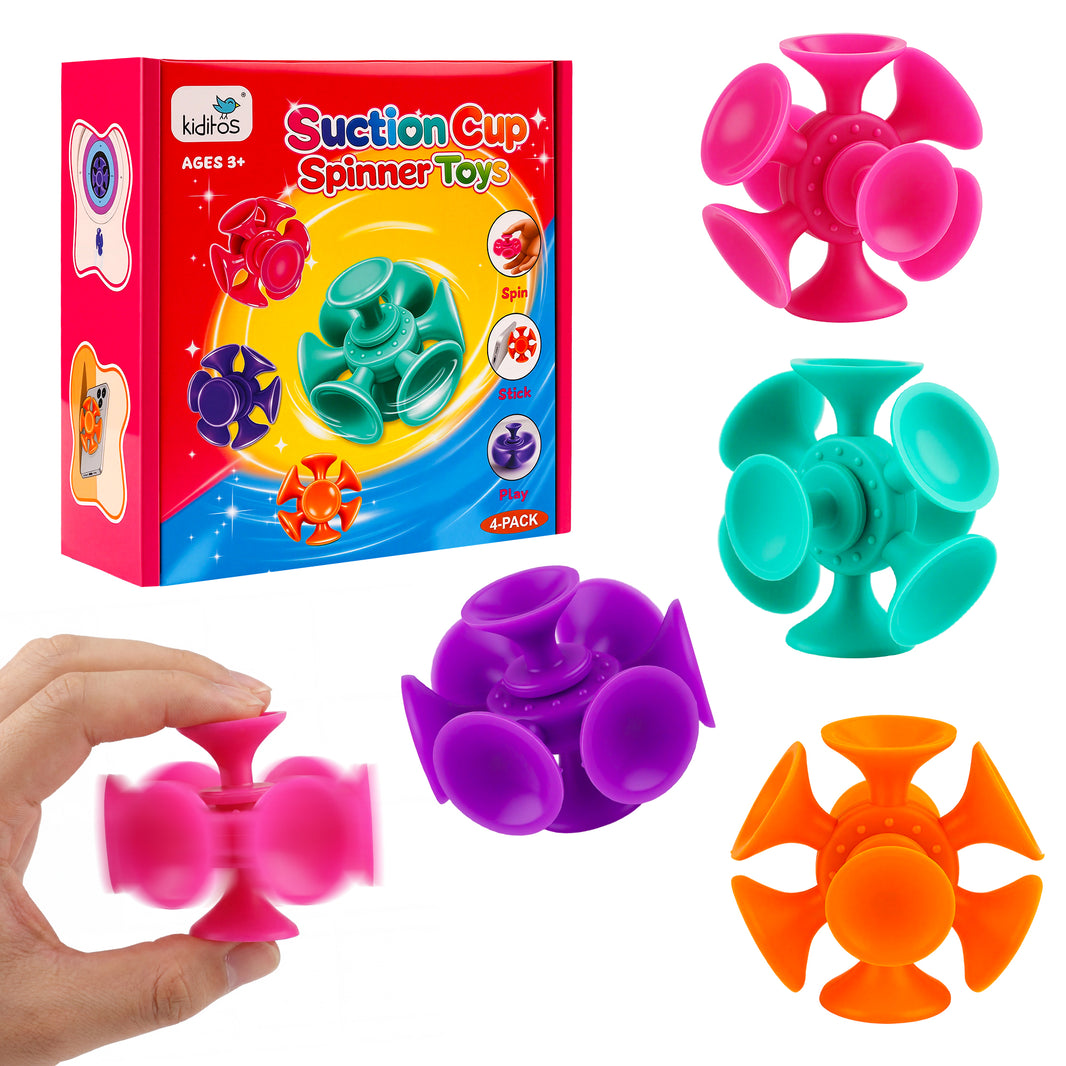 Kiditos Super Sensory Fidget Toys, Suction Cup Fidget Spinner, 4 Pack
