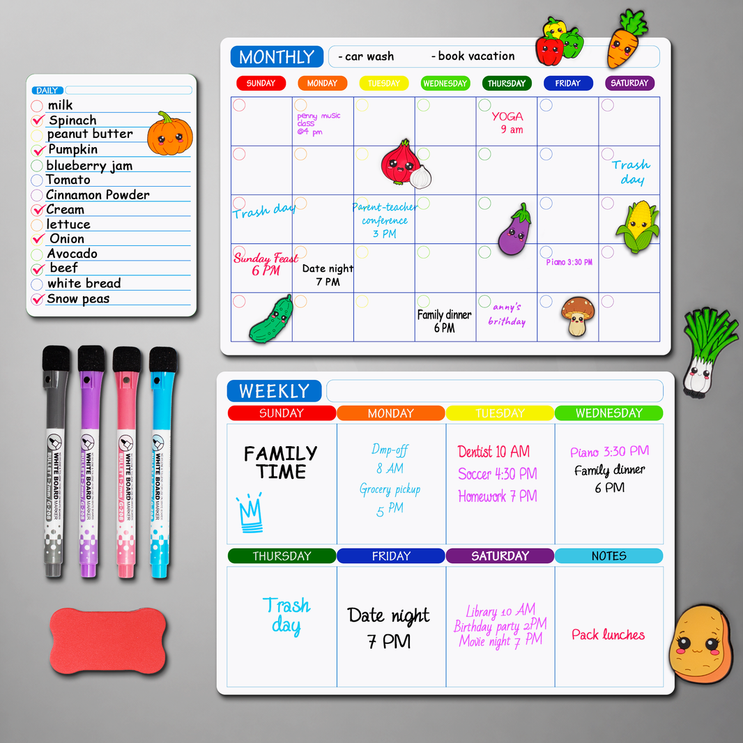 Kiditos Magnetic Refrigerator Calendar Planner Set, 3 Boards
