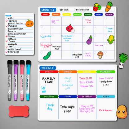 Kiditos Magnetic Refrigerator Calendar Planner Set, 3 Boards