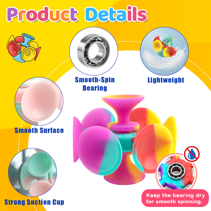 Kiditos Super Sensory Fidget Toys, Suction Cup Fidget Spinner, 4 Pack